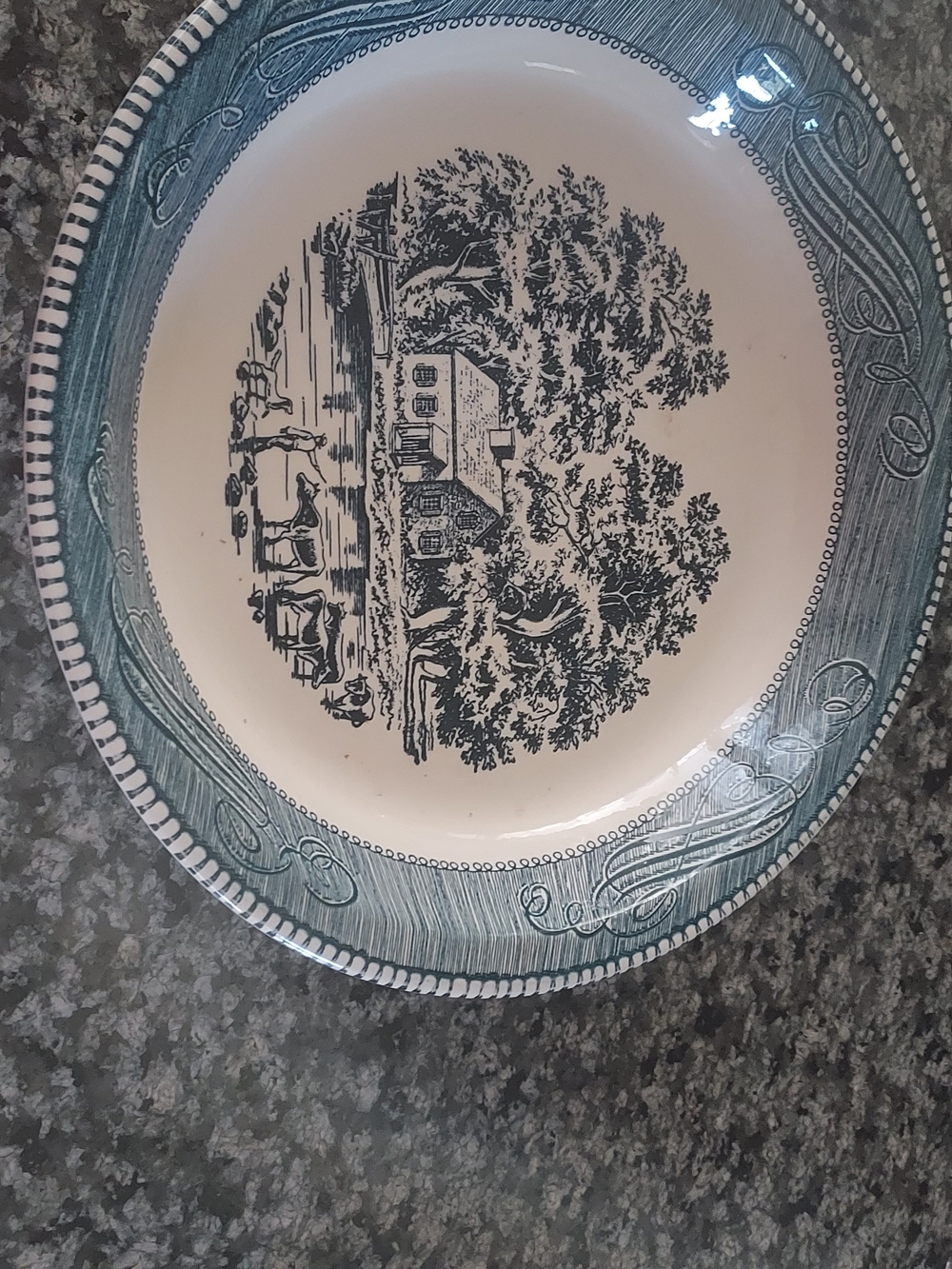 Blue Scenic Stoneware Dinner Plate - Classic Farmhouse Design